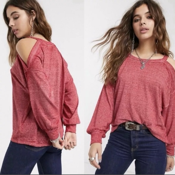 Free People We The Free Chill Out Long Sleeve Tee Size Medium Cold Shoulder - Picture 1 of 6